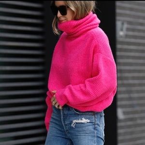 Zara neon pink oversized turtleneck sweater